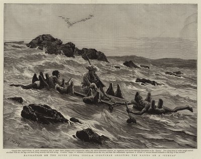 Navigation on the River Jumna, India, a Sportsman shooting the Rapids on a Zuruai by Joseph Nash